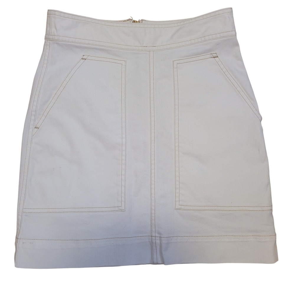 Spartina 449 Denim Mini Skirt White Size 0 A-Line Gold Zip Coastal Clean Girl